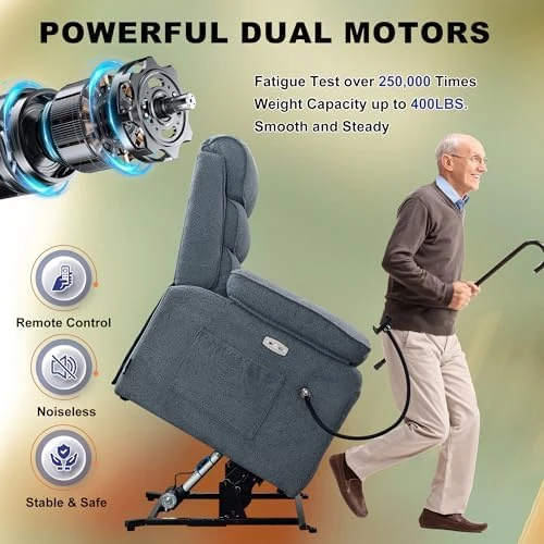Power Lift Recliner Chair with Heat & Massage, Dual Motor, Cup Holder, USB-C — Massage Chairs, SUKACH