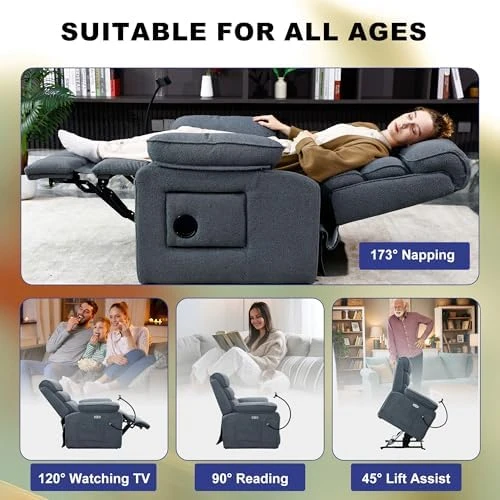 Power Lift Recliner Chair with Heat & Massage, Dual Motor, Cup Holder, USB-C — Massage Chairs, SUKACH