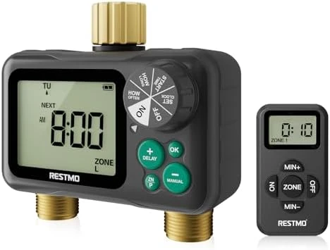 Remote Control Brass Sprinkler Timer for Outdoor Hose Faucet 2 Zone — Irrigation System, Restmo