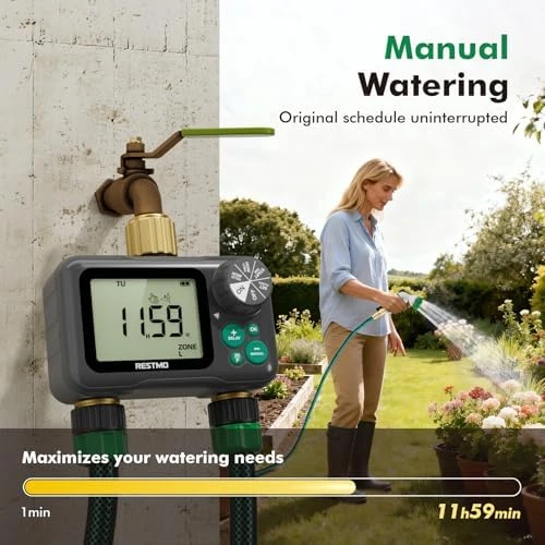Remote Control Brass Sprinkler Timer for Outdoor Hose Faucet 2 Zone — Irrigation System, Restmo