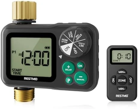 Remote Control Brass Sprinkler Timer for Outdoor Hose Faucet 2 Zone — Irrigation System, Restmo