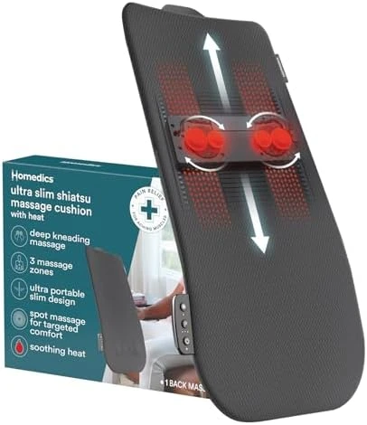 Ultra Slim Shiatsu Massage Cushion with Heat — Massage Chairs, Homedics