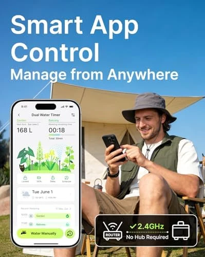 Water Timer for Garden Hose, 2-Zone Solar Sprinkler Controller with Flow Meter, Smart Irrigation System with Rain Delay,... — Irrigation System, EZAIoT