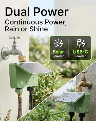 Water Timer for Garden Hose, 2-Zone Solar Sprinkler Controller with Flow Meter, Smart Irrigation System with Rain Delay,... — Irrigation System, EZAIoT