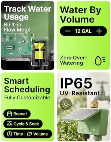 Water Timer for Garden Hose, 2-Zone Solar Sprinkler Controller with Flow Meter, Smart Irrigation System with Rain Delay,... — Irrigation System, EZAIoT