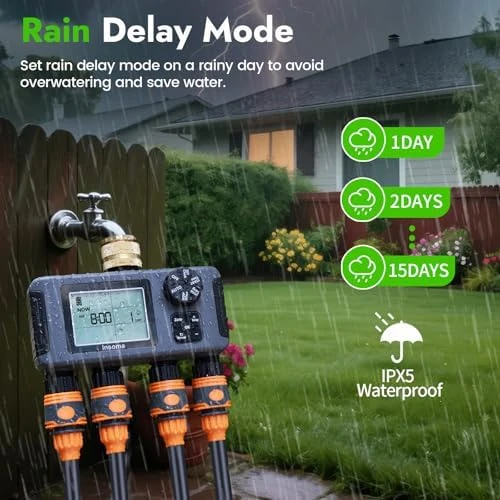 Water Timer with Brass Inlet, 4 Independent Zones — Irrigation System, Insoma