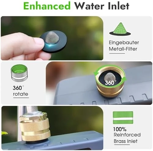 Water Timer with Brass Inlet, 4 Independent Zones — Irrigation System, Insoma