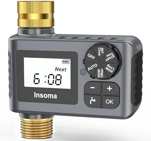 Water Timer with Brass Inlet, 4 Independent Zones — Irrigation System, Insoma
