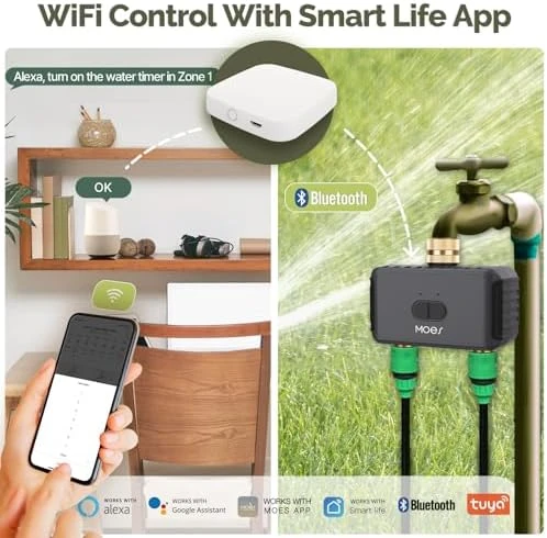 WiFi Sprinkler Timer 2 Zone with Brass Inlet & Outlet — Irrigation System, MOES