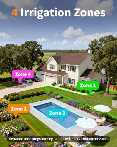 WiFi Water Timer for Garden Hose, 4 Zone Smart Sprinkler Timer with Brass Inlet — Irrigation System, Diivoo