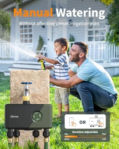 WiFi Water Timer for Garden Hose, 4 Zone Smart Sprinkler Timer with Brass Inlet — Irrigation System, Diivoo