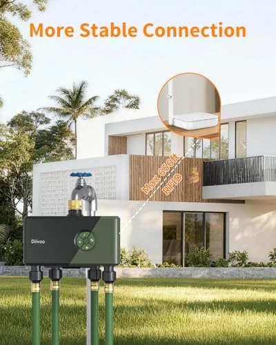 WiFi Water Timer for Garden Hose, 4 Zone Smart Sprinkler Timer with Brass Inlet — Irrigation System, Diivoo