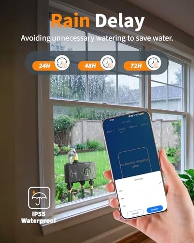 WiFi Water Timer for Garden Hose, 4 Zone Smart Sprinkler Timer with Brass Inlet — Irrigation System, Diivoo