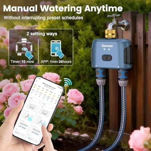 WiFi Water Timer for Garden Hose with Brass Inlet — Irrigation System, Denvest