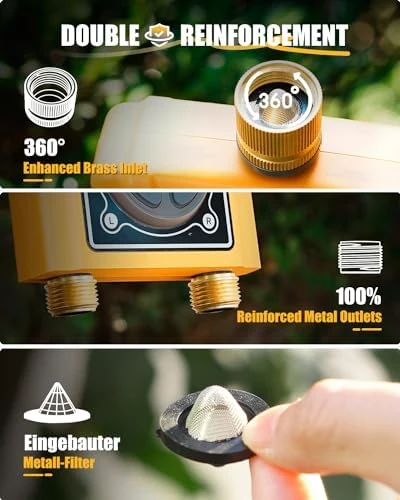 WiFi Water Timer with Brass Inlet & Outlet, 2 Zone — Irrigation System, RainPoint