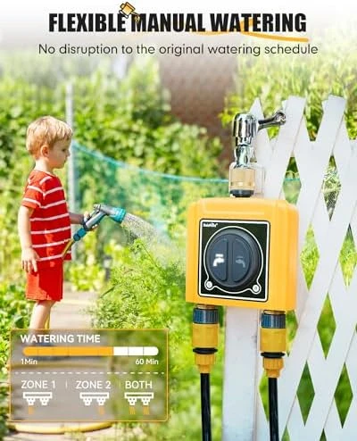 WiFi Water Timer with Brass Inlet & Outlet, 2 Zone — Irrigation System, RainPoint