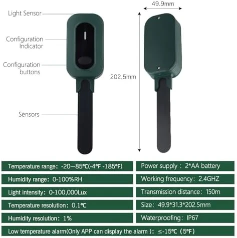 3-in-1 Soil Moisture Sensor, WiFi Light Temperature Humidity Detector — Soil Moisture Sensor, Generic