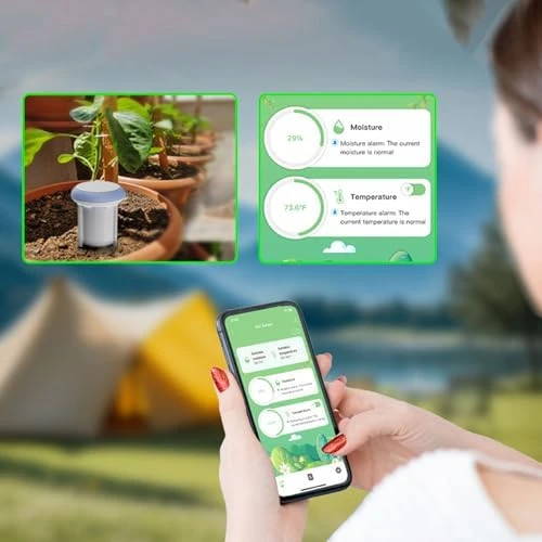 Smart Plant Sensor WiFi Soil Temperature and Humidity Meter for Plants App Monitor — Soil Moisture Sensor, Generic