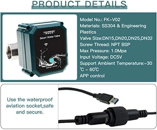 Smart Water Valve WiFi Remote Control Faucet Timer for Hose — Water Shut Off Valve, FRANKEVER