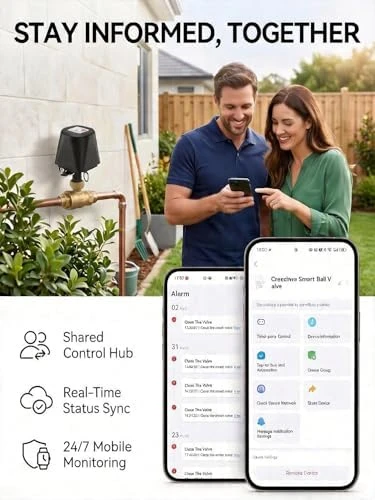 Smart WiFi Water Valve, Brass Motorized Ball Valve with Timer & App Remote Control — Water Shut Off Valve, CREECHWA