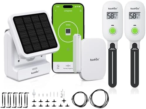 WiFi Solar Auto Watering System with Two Smart Digital Soil Sensors — Indoor Garden, RainPoint