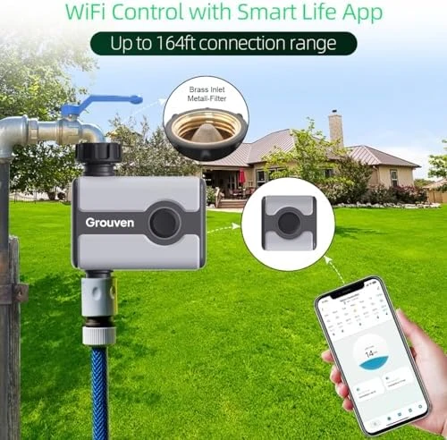 WiFi Sprinkler Timer with Brass Inlet — Irrigation System, Grouven