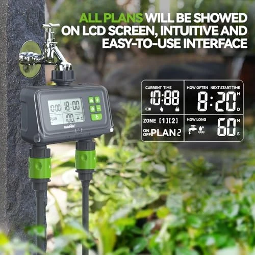 2 Zone Smart Water Timer with Rain Delay Sensor — Irrigation System, RainPoint