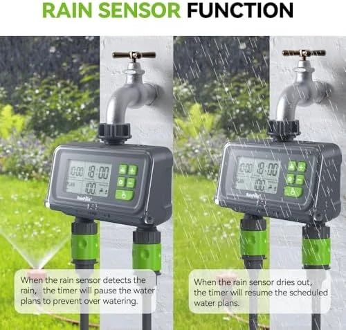2 Zone Smart Water Timer with Rain Delay Sensor — Irrigation System, RainPoint