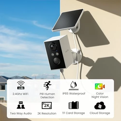 Cameras for Home Security-2K WiFi 6 Outdoor Camera with Solar/Battery Powered and Color Night Vision — Security Camera, Wansview