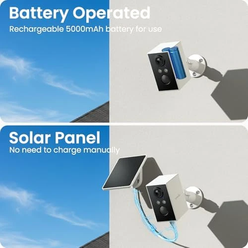 Cameras for Home Security-2K WiFi 6 Outdoor Camera with Solar/Battery Powered and Color Night Vision — Security Camera, Wansview