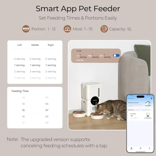 Automatic Cat Feeder for 3 Cats with Slow Feed, 6L Smart WiFi Pet Feeder — Automatic Pet Feeder, Chloraeon