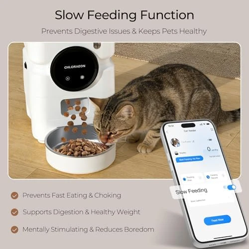 Automatic Cat Feeder for 3 Cats with Slow Feed, 6L Smart WiFi Pet Feeder — Automatic Pet Feeder, Chloraeon