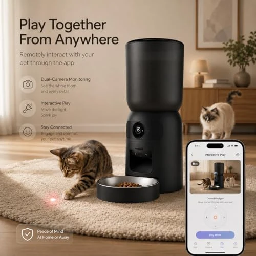Smart Pet Feeder with 2K Dual Camera & AI Recognition — Automatic Pet Feeder, Bestmotoring