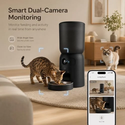 Smart Pet Feeder with 2K Dual Camera & AI Recognition — Automatic Pet Feeder, Bestmotoring