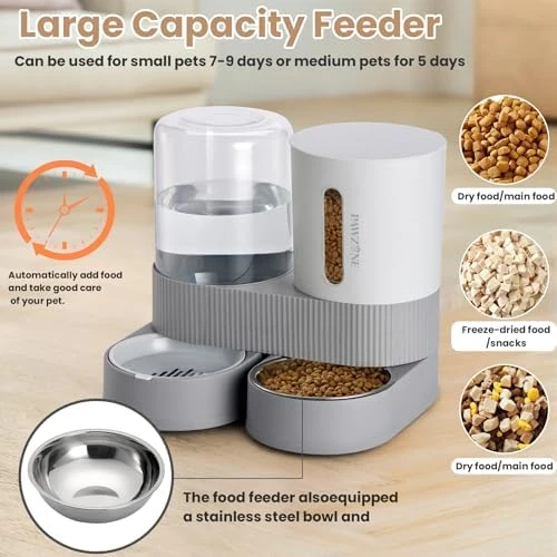 2 Pack Automatic Cat Feeder Stainless Steel Water Dispenser Gravity Food Feeder and Waterer Set with Pet Food Bowl — Automatic Pet Feeder, Pawzone