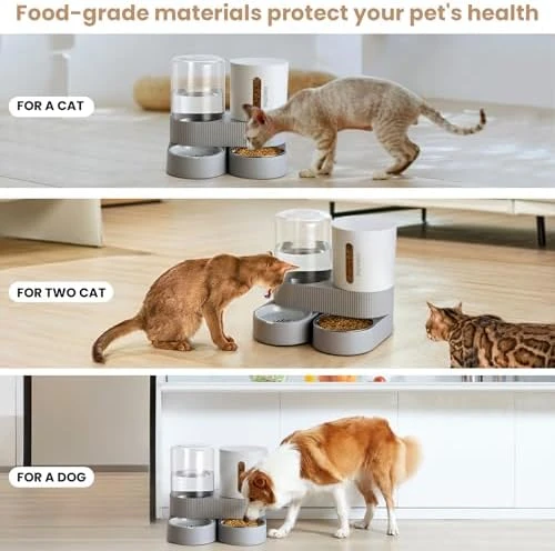 2 Pack Automatic Cat Feeder Stainless Steel Water Dispenser Gravity Food Feeder and Waterer Set with Pet Food Bowl — Automatic Pet Feeder, Pawzone