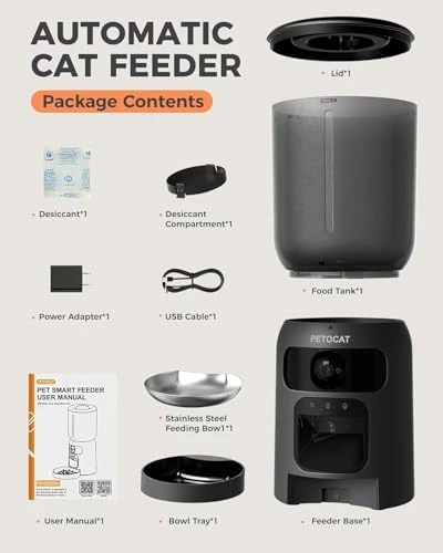 AI Automatic Cat Feeder with 2K HD Dual Cameras — Automatic Pet Feeder, PETOCAT