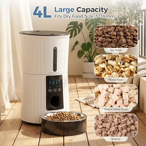 Automatic Cat Feeder, 4L WiFi Timed Cat Food Dispenser with APP Control, 10s Voice Recorder, Dual Power Supply, Indoor... — Automatic Pet Feeder, DUMOS