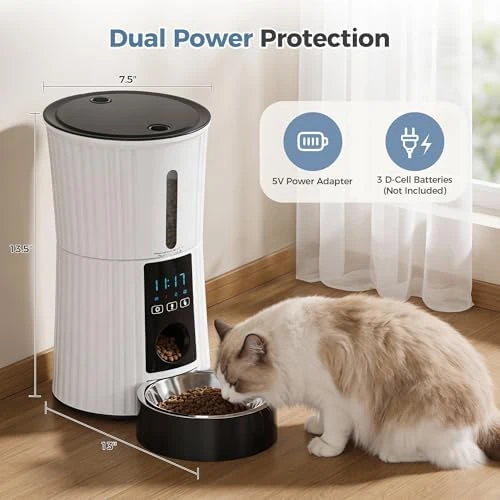 Automatic Cat Feeder, 4L WiFi Timed Cat Food Dispenser with APP Control, 10s Voice Recorder, Dual Power Supply, Indoor... — Automatic Pet Feeder, DUMOS