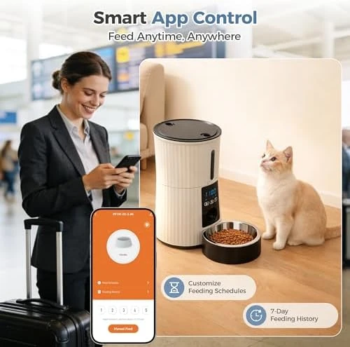 Automatic Cat Feeder, 4L WiFi Timed Cat Food Dispenser with APP Control, 10s Voice Recorder, Dual Power Supply, Indoor... — Automatic Pet Feeder, DUMOS