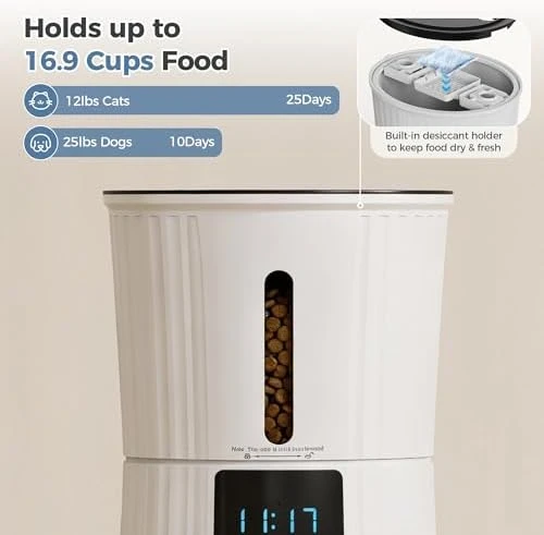 Automatic Cat Feeder, 4L WiFi Timed Cat Food Dispenser with APP Control, 10s Voice Recorder, Dual Power Supply, Indoor... — Automatic Pet Feeder, DUMOS