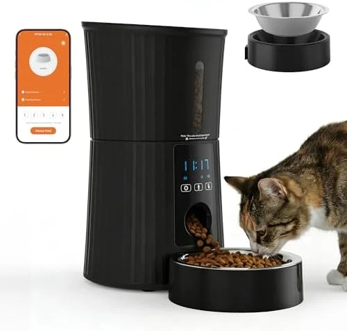Automatic Cat Feeder, 4L WiFi Timed Cat Food Dispenser with APP Control, 10s Voice Recorder, Dual Power Supply, Indoor... — Automatic Pet Feeder, DUMOS