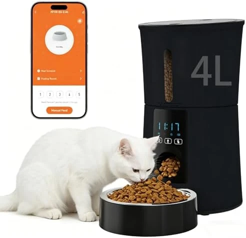 Automatic Cat Feeder, 4L WiFi Timed Cat Food Dispenser with APP Control, 10s Voice Recorder, Dual Power Supply, Indoor... — Automatic Pet Feeder, DUMOS