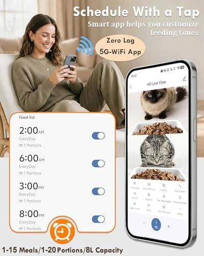Automatic Cat Feeder with Dual Cameras and Bowls — Automatic Pet Feeder, Yakry