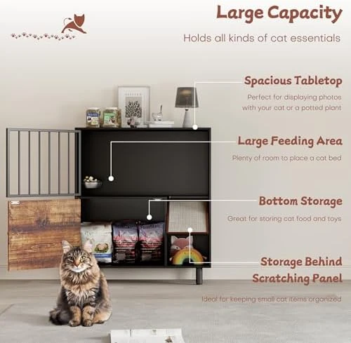 Cat Feeding Station Furniture with Storage and Scratching Board — Automatic Pet Feeder, Qiaoxuan