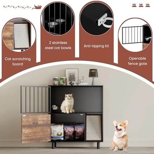 Cat Feeding Station Furniture with Storage and Scratching Board — Automatic Pet Feeder, Qiaoxuan