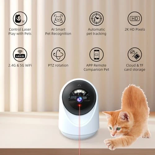 Indoor Pet Camera with Laser Toy — Automatic Cat Toy, VILLA ART