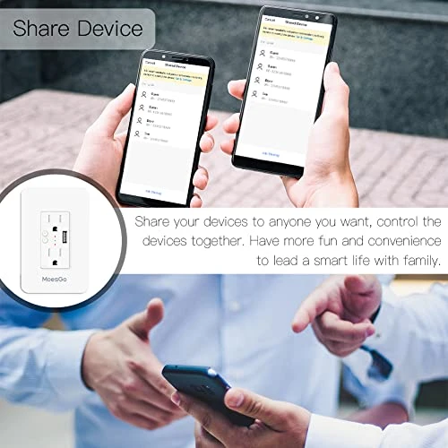 Smart Power Wall Outlet with USB, WiFi Socket with 2 Plug Outlets 15 Amp Divided Control — Smart Plug, MoesGo