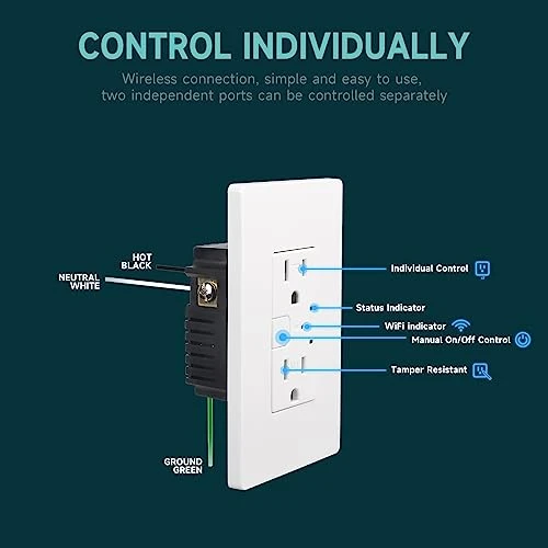 Smart Wall Outlet with 2 Individually Controlled Ports — Smart Plug, TOPELER