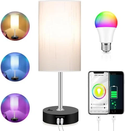 Bedroom Lamp with Smart RGB LED Bulb — Desk Lamp, Peteme